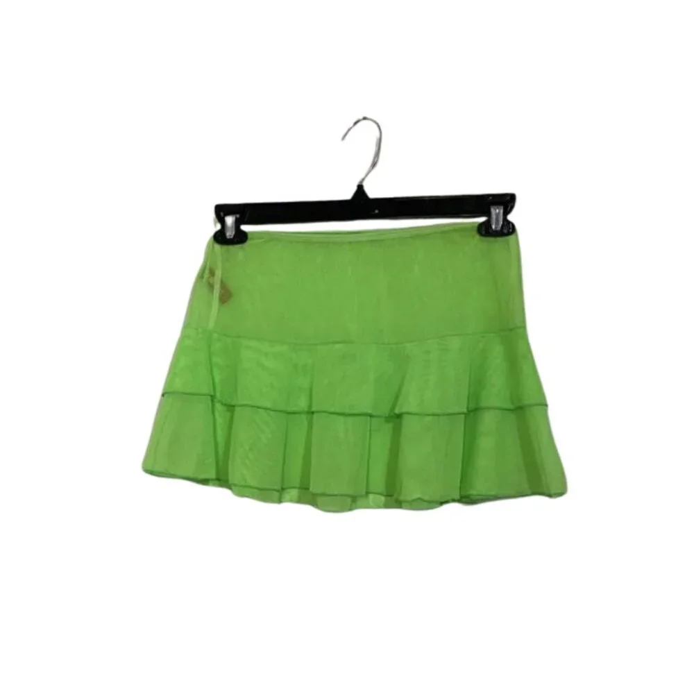 Zuliana Y2K Neon Green Ruffle Micro Mini Skirt Sheer Tiered Festival Rave Size M